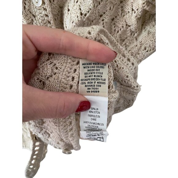 Vintage LL Bean Cotton Linen Crochet Knit Cardigan Sweater XS - Picture 4 of 7